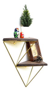 Dekorativna zidna polica Duvelo 2 (orah + zlatna)