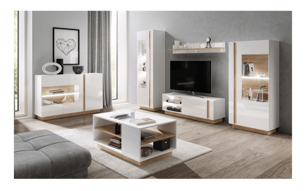 Masă TV/Dulap Cethos Typ 138 (alb + stejar grandson)