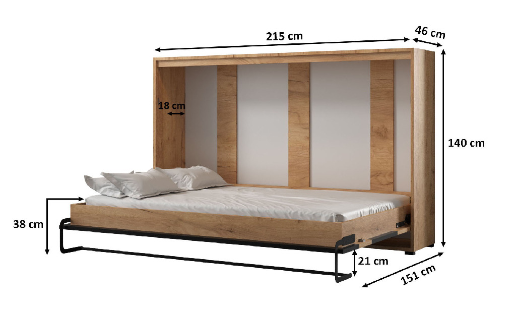 Sklápacia posteľ 120 Cassie (craft zlatý + čierna matná) (horizontálna)