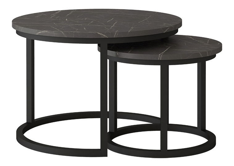 Set konferenčných stolíkov Tulin (čierna + čierny mramor)