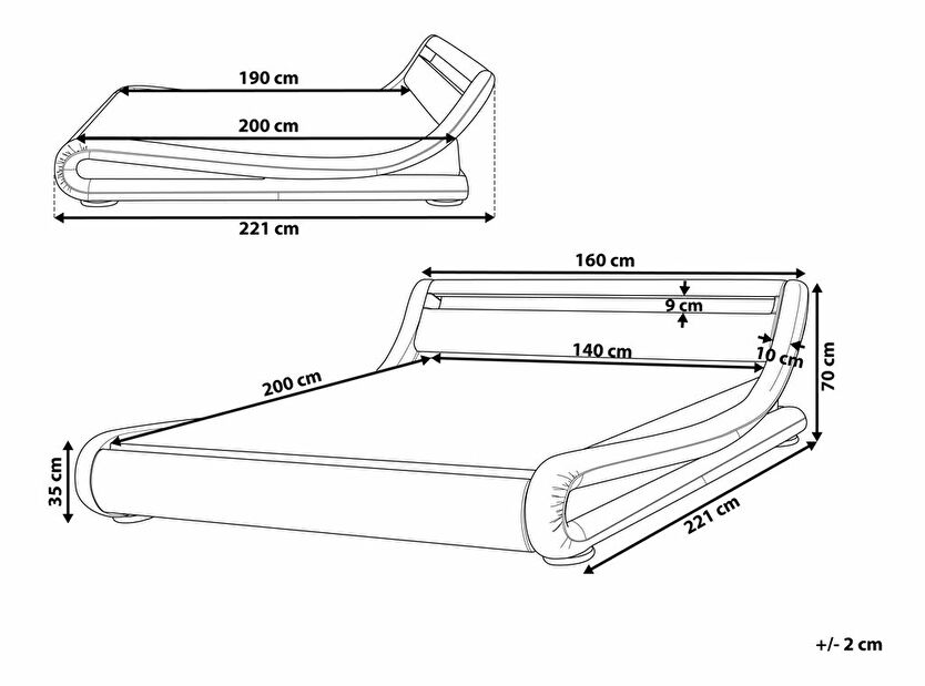 Bračni krevet 140 cm AVENUE (s podnicom i LED rasvjetom) (crna)