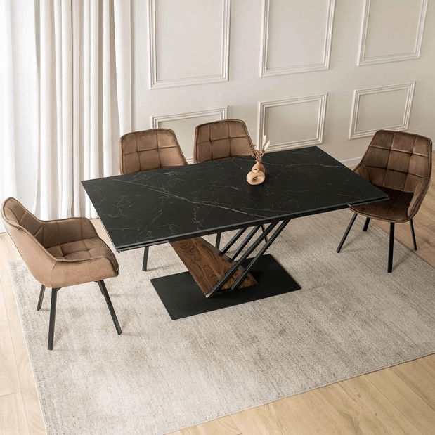 Széthúzható étkezőasztal Rixy (dió + fekete) (6-8 fő részére)