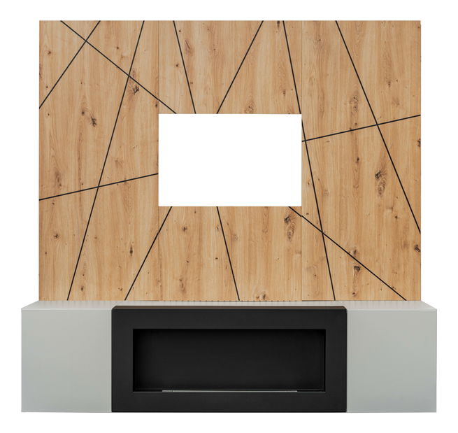 Nappali fal Xavus G2-K (gyöngyszürke + artisan tölgy) (bio kandallóval)