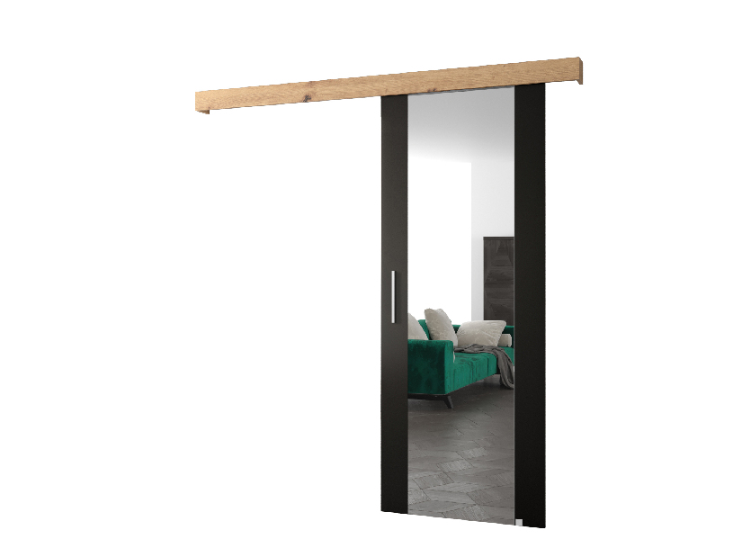 Uși culisante 90 cm Sharlene II (negru mat + stejar artisan + argintiu) (cu oglindă)