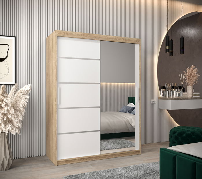 Dulap de haine 150 cm cu oglindă Verika 2 150 (stejar sonoma + alb)