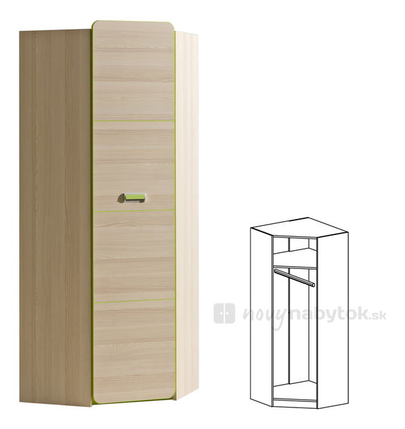 Rohová šatníková skriňa Echo L14 zelená