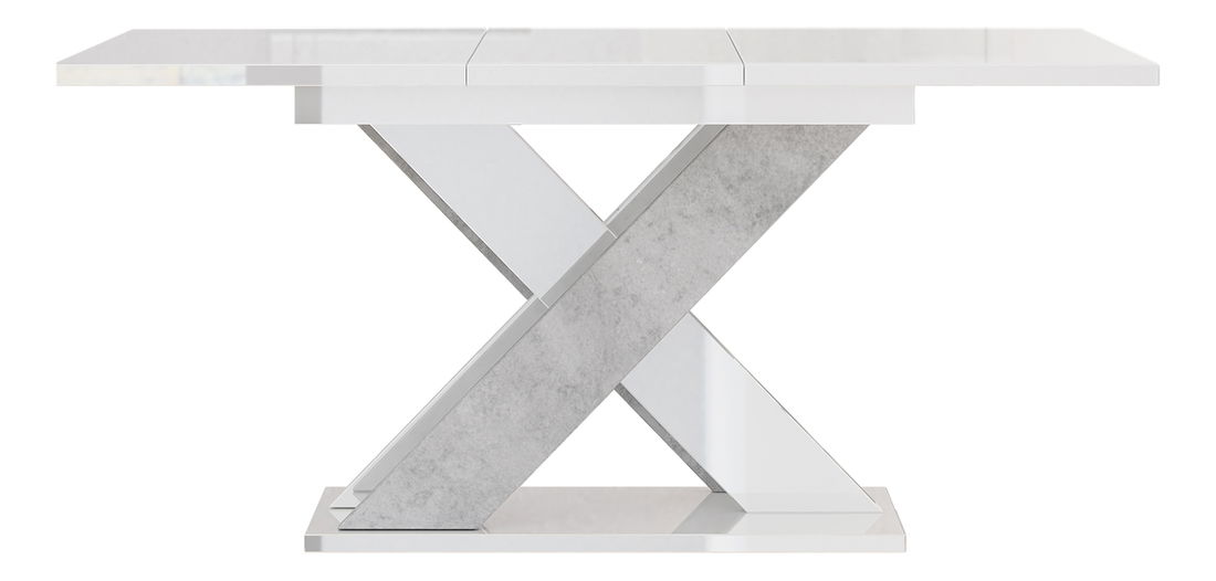 Masă de sufragerie Xalin (alb lucios + piatră) (pentru 4 până la 6 persoane)