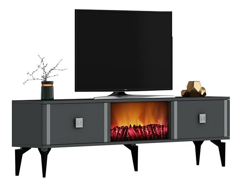 TV asztal/szekrény kandallóval Tobuvu 2 (antracit + ezüst) 