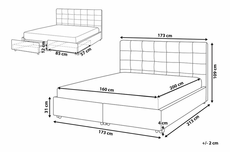 Bračni krevet 160 cm Rhiannon (siva) (s podnicom i prostorom za odlaganje)