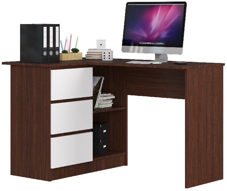 Rohový PC stolík Bodhi (wenge + biela) (L)