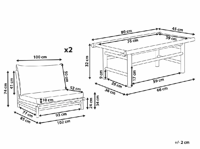 Set mobilier de grădină Theta (lemn deschis + gri închis) 