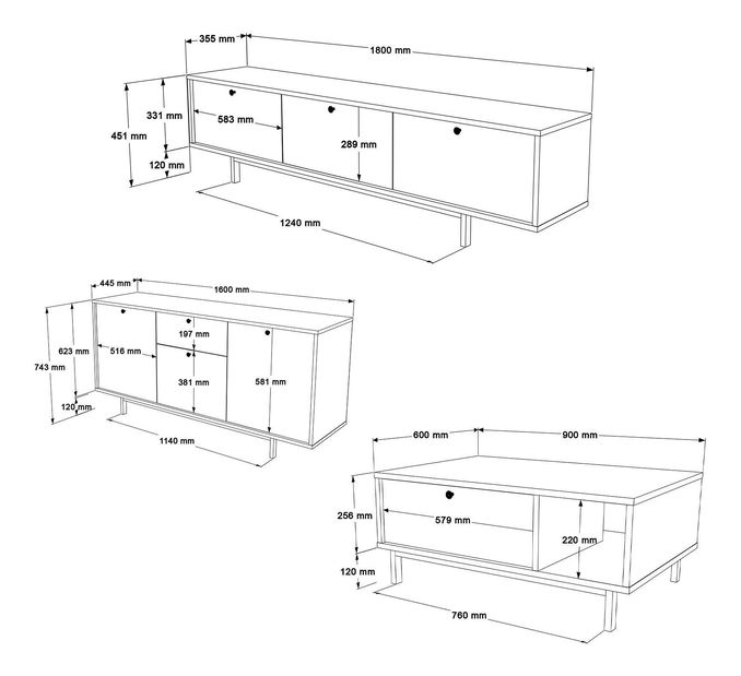 Set za dnevni boravak Cassius 7 (hrast + bijela) 