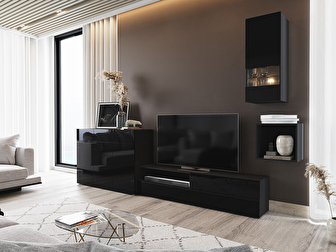 Mobilier living Berny 51 (Negru + Negru lucios)