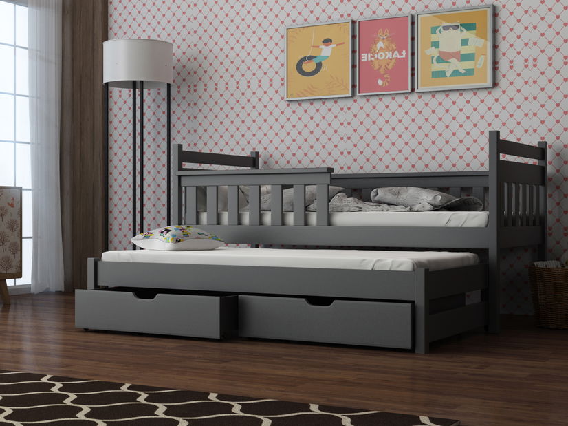 Gyerekágy 80 x 180 cm DORIA (ágyráccsal és tárolóhellyel) (grafit)
