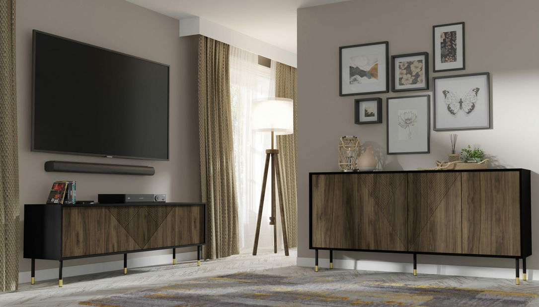 Szekrény 4D 180 Wenty (fekete + Csendes-óceáni dió+ arany)