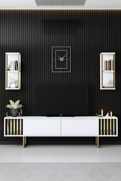 Set mobilier living Golden (alb + auriu)