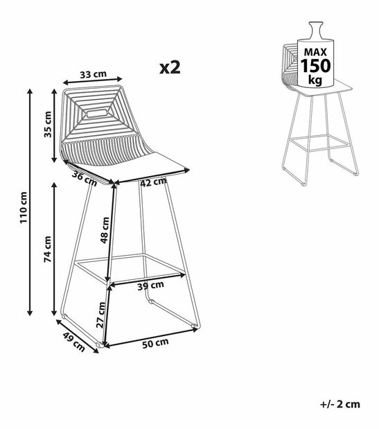 Set 2 ks barových stoličiek Bethel (čierna)