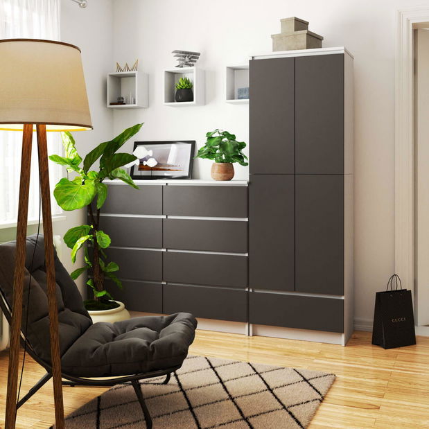 Polcos szekrény Renzo (fehér + szürke)