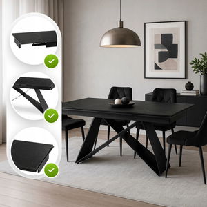 Rozkladací jedálenský stôl Vicero (čierna) (pre 6-8 osôb)