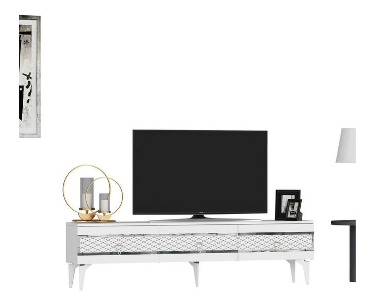 TV stolík/skrinka Vadiki 2 (biela + strieborná) 