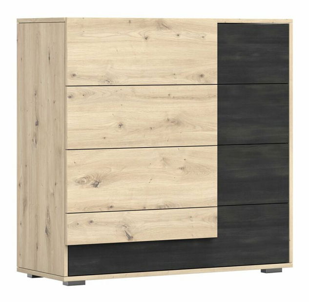 Comodă Barca (Stejar artisan + pin nordic Negru)