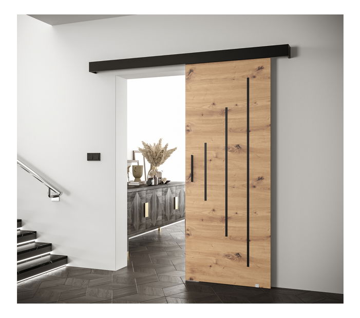 Uși culisante 90 cm Sharlene Y (stejar artisan + negru mat + negru)