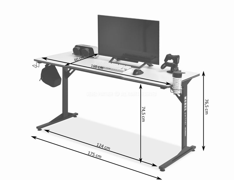 PC stolík Matts 160 (biela + čierna)