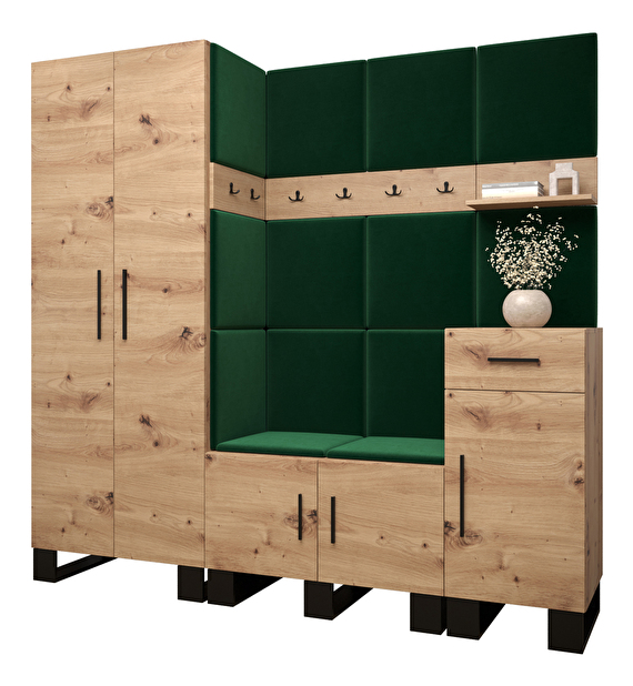 Set mobilier pentru hol Amanda 1 (Stejar artisan + verde)