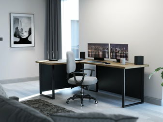 Rohový pc stôl Vintid (dub craft + čierna)