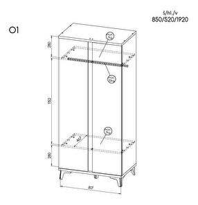 Ruhásszekrény typ O1 Onley (fényes fehér + riva tölgy)