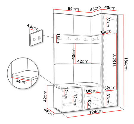 Mobilier hol Tovenaz X (alb + gri deschis)