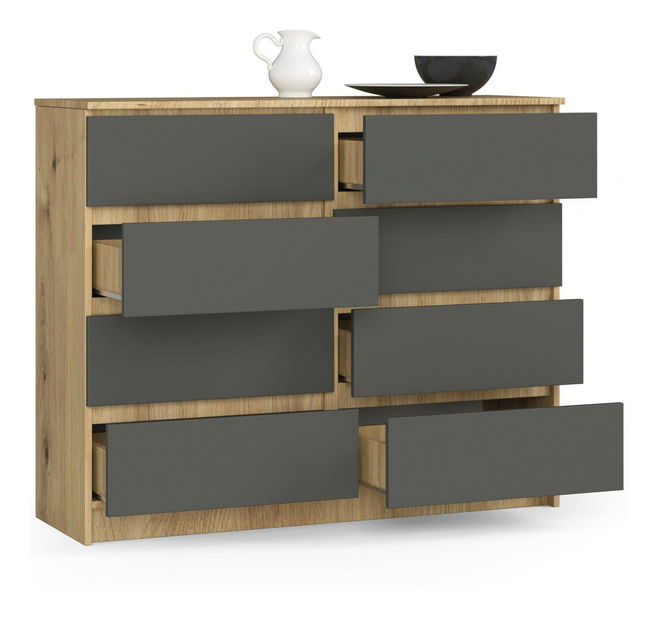 Comodă Kapil II (stejar artisan + gri)