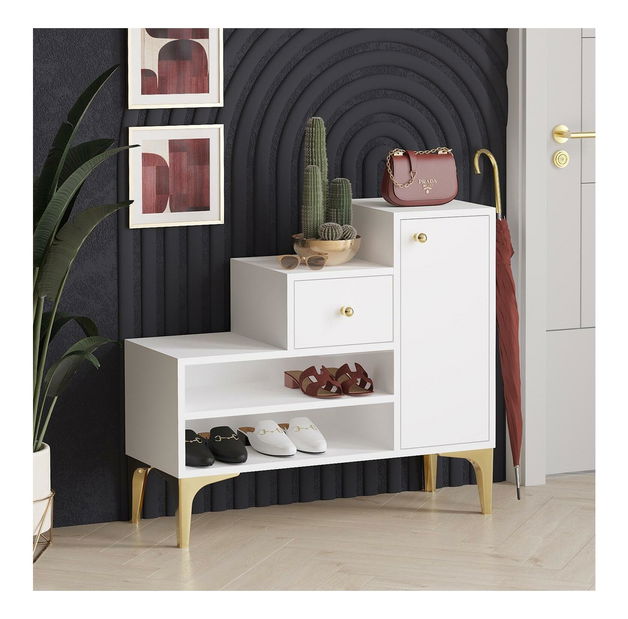 Botník (skrinka na topánky) Beside 3 (biela + zlatá)