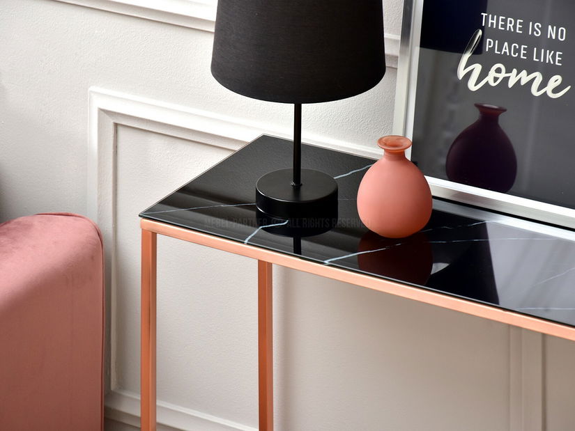 Konzolový stolík Bella Kons (čierny mramor + medená)