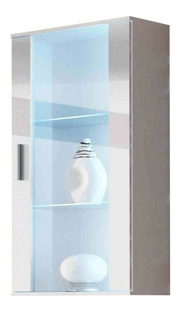 Vitrină Belario B2 (Alb + Alb lucios) (iluminat LED RGB color)