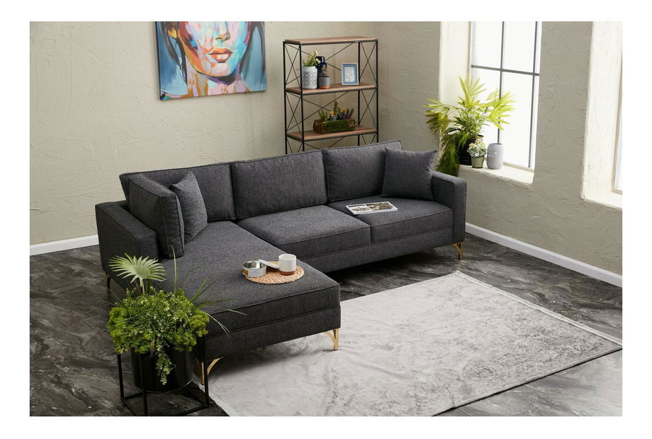 Rohová sedacia súprava Brenen (L) (antracit + zlatá)