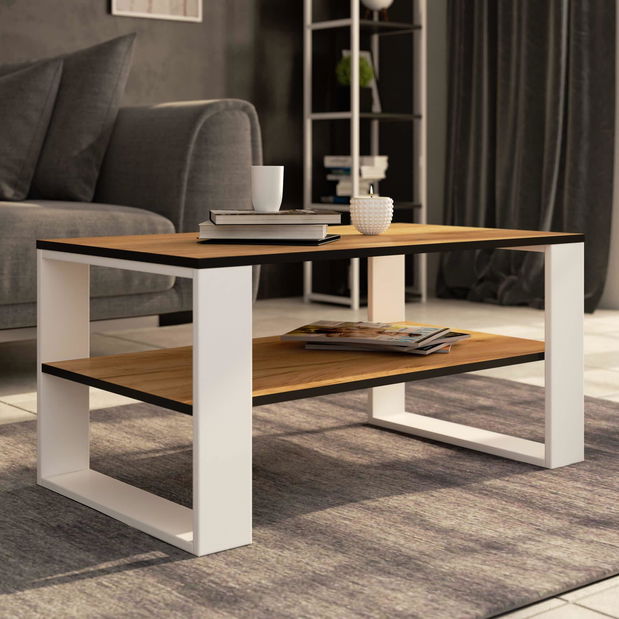 Stolić za kavu Aislan (hrast craft + bijela)