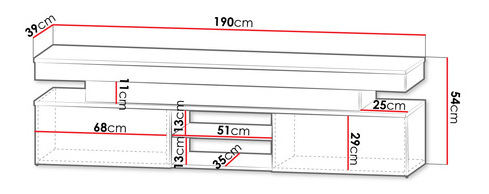 Dulap TV Lesteralo 2D 190 (Alb + lucios Alb) (cu iluminat LED albastru)