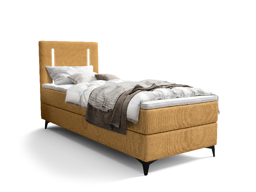 Jednostruki krevet 80 cm Ortega Bonell (boja senfa) (s podnicom, bez prostora za odlaganje) (s LED rasvjetom)
