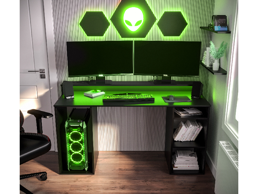 Sarok Gamer PC asztal Garrick 1 (fekete) (LED RGB világítással)