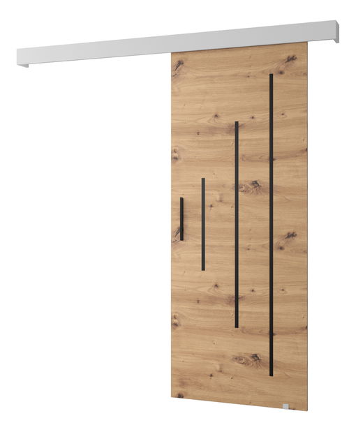 Uși culisante 90 cm Sharlene Y (stejar artisan + alb mat + negru)