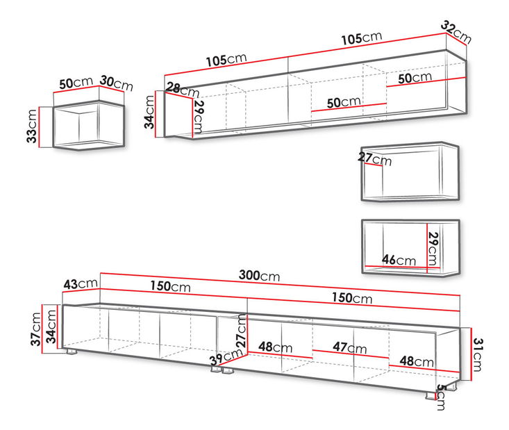 Mobilier living Badiani XXXI (alb + alb lucios + Stejar auriu)