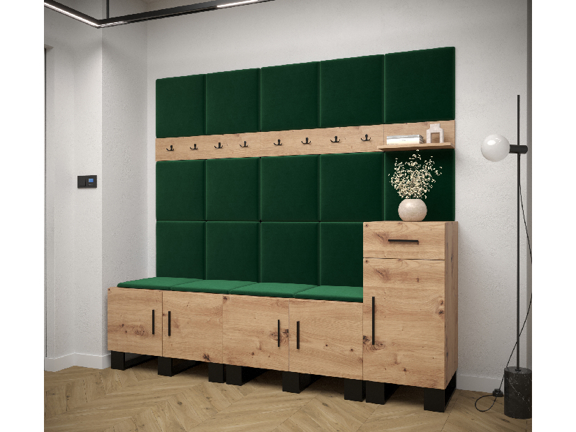 Set mobilier pentru hol Amanda 8 (Stejar artisan + verde)