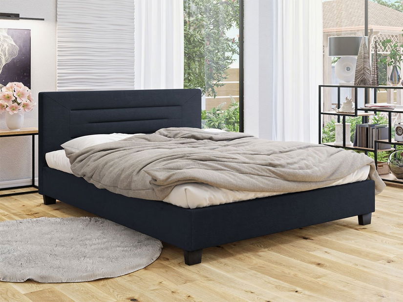 Pat matrimonial 180 cm Telosa New (Gri închis + Negru) (cu somieră)