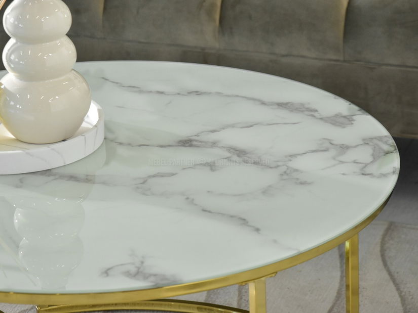 Konferenčný stolík Grande (biely mramor + zlatá)