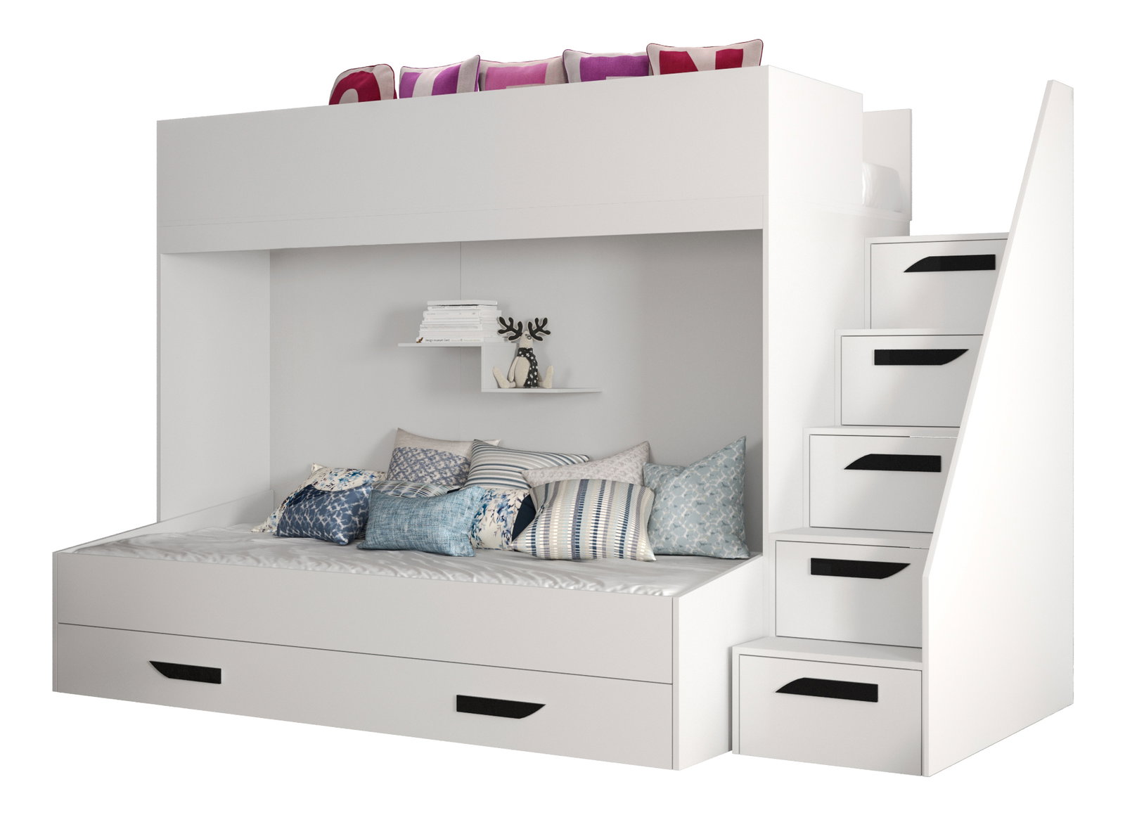 Pat pentru copii combinat 90 cm Puro 16 (alb mat + alb lucios + mânere negre)