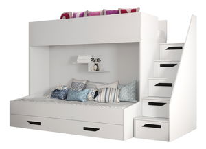 Pat pentru copii combinat 90 cm Puro 16 (alb mat + alb lucios + mânere negre)