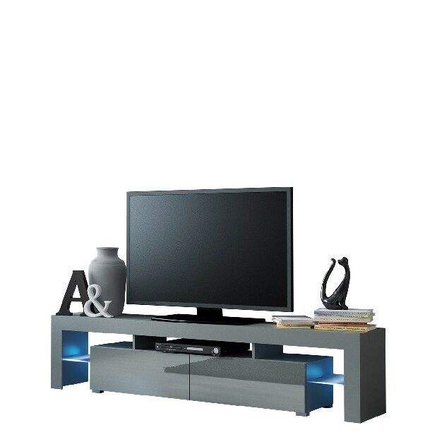 TV ormarić Milos (bijela + crni sjaj) (plava LED rasvjeta)