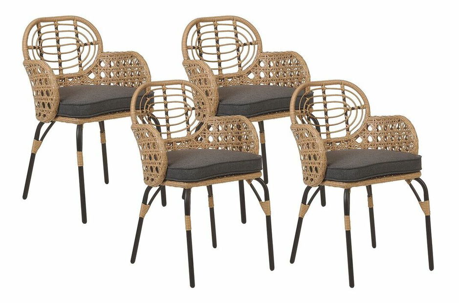 Set 4 ks záhradných stoličiek Praza (prírodná + sivá)