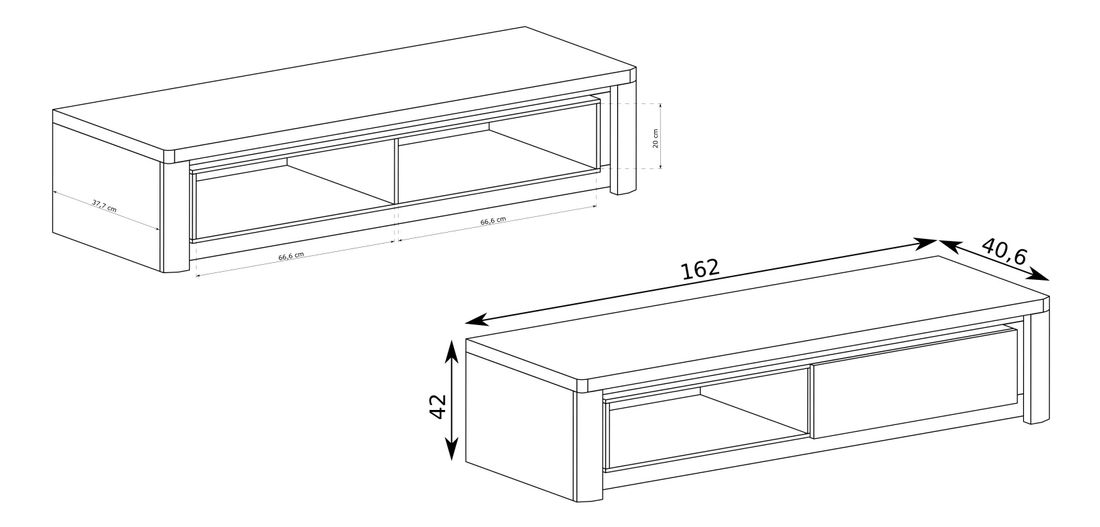 TV asztal/szekrény Livia 09 (LED világítással) (ribbeck tölgy + fényes fehér)
